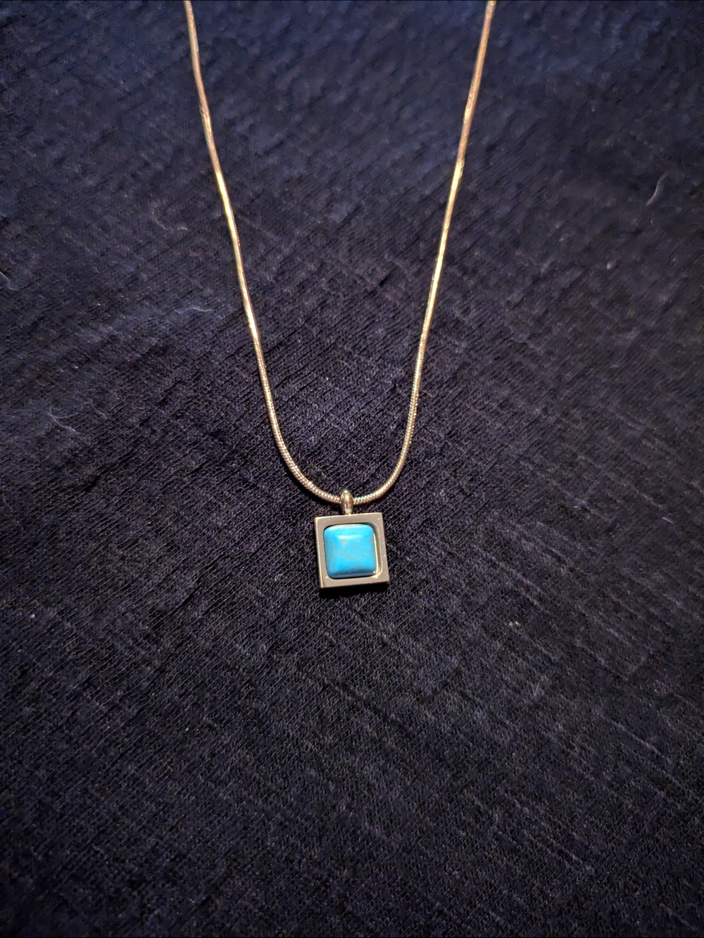 Gold-Tone Necklace with Turquoise Square Pendant